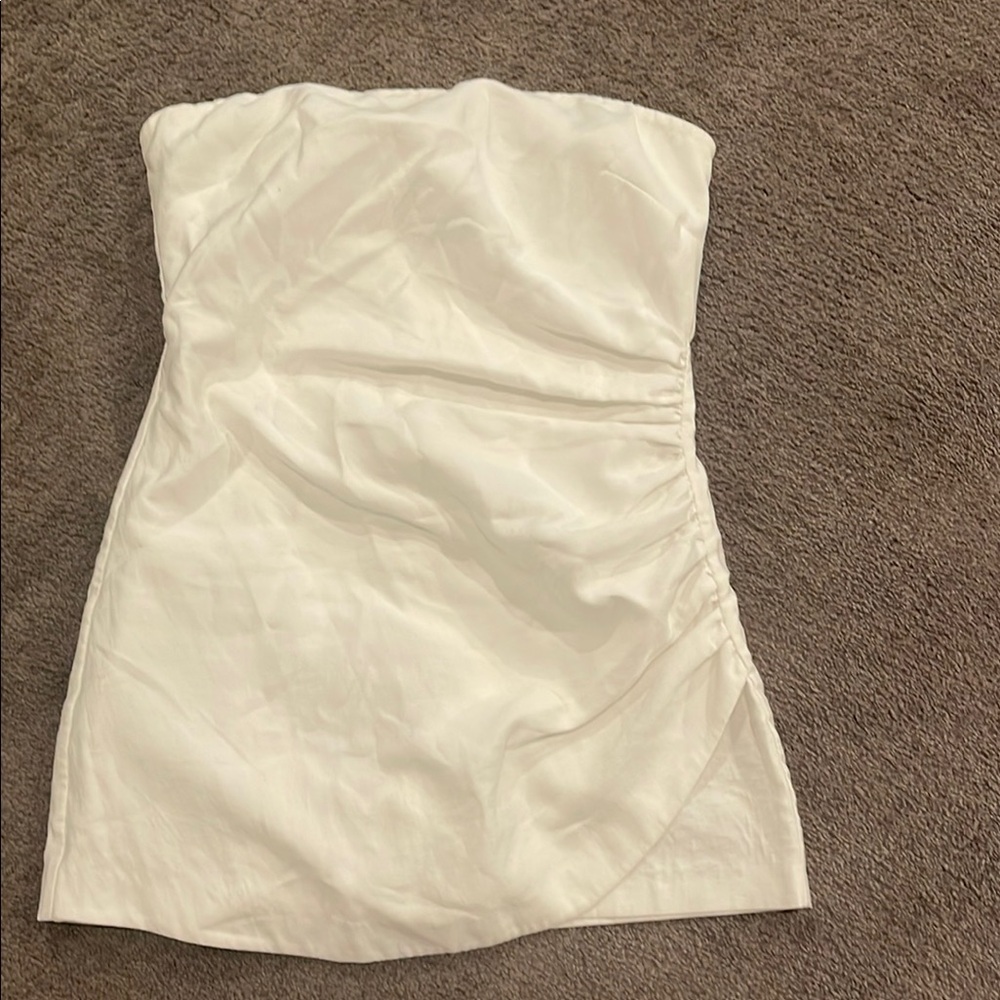 Zara Cream Ruched Strapless Sheath Dress